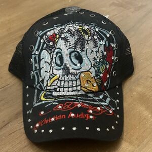 Ed Hardy Hat Cap Snap Back Mesh Trucker Skull Embroidered Christian Audigier